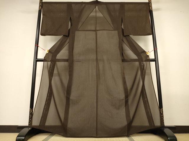 平和屋着物*夏物 本場黄八丈 夏黄八 黒黄八 紗紬 縞 正絹 逸品 AABN2268jd