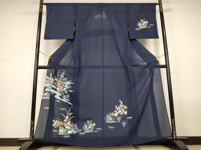 平和屋着物*夏物 中国三大刺繍 スワトウ刺繍 汕頭刺繍 相良刺繍 総刺繍 訪問着 絽 風景草花文 正絹 逸品 AABN2285jd