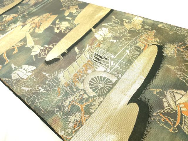 平和屋着物◎西陣 服部織物謹製 六通柄袋帯 こはく錦 二重箔織 人物風景文 正絹 逸品 AABN2408ps