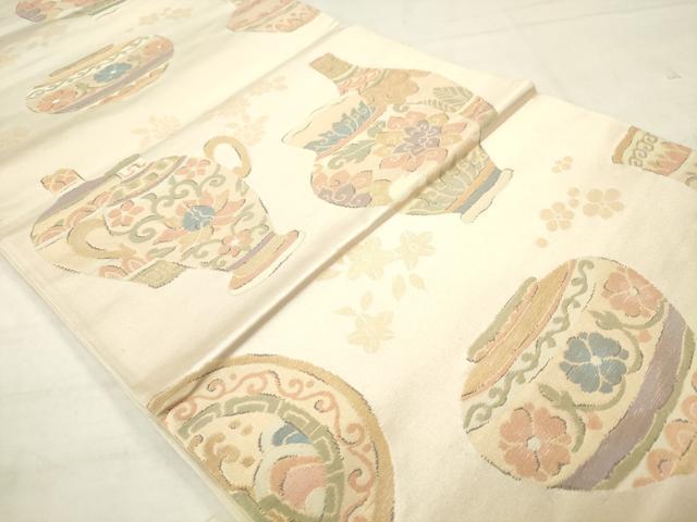 平和屋着物◎六通柄袋帯 陶器文 金糸 正絹 逸品 AABN2414ps