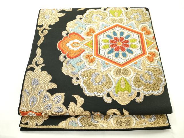 平和屋着物◎六通柄 京袋帯 唐織 正倉院花文 黒地 金銀糸 正絹 逸品 AABN2425ps