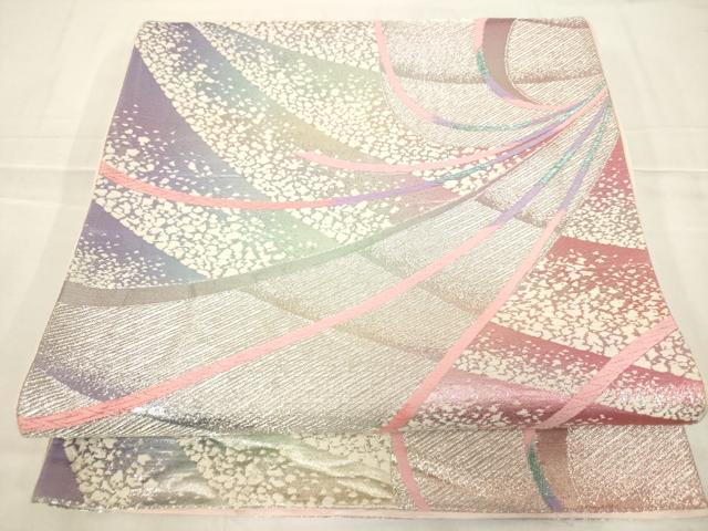 平和屋着物◎六通柄袋帯 霞文 銀糸 正絹 逸品 AABN2442ps