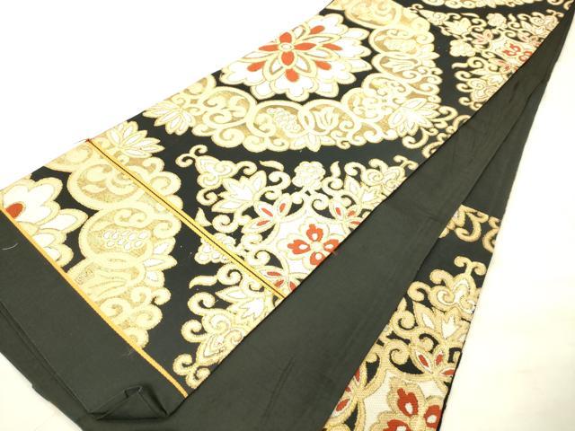 平和屋着物◎六通柄 京袋帯 正倉院花文 黒地 金糸 AABN2462ps
