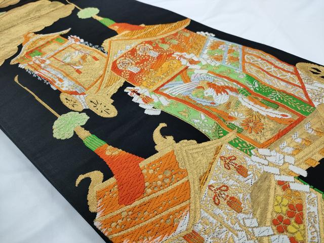 平和屋着物◎六通柄袋帯 唐織 祇園祭 黒地 金銀糸 正絹 逸品 AABN2481ps