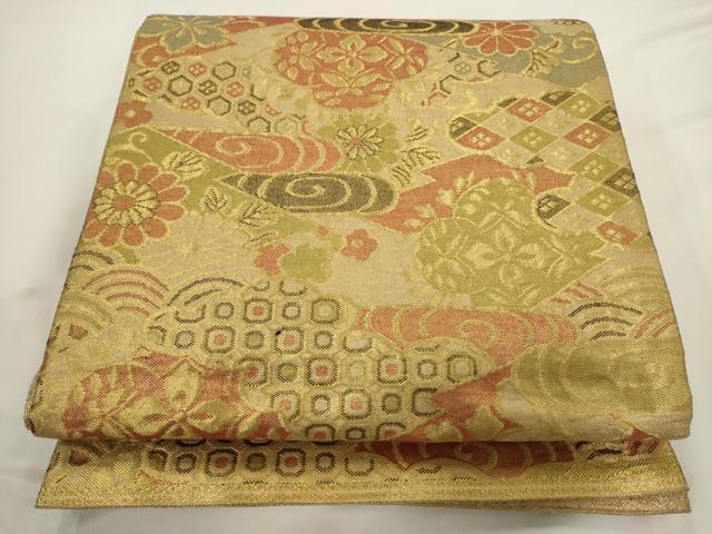 平和屋着物◎佐賀錦 六通柄袋帯 吉祥花文 金糸 正絹 逸品 AABN2488ps