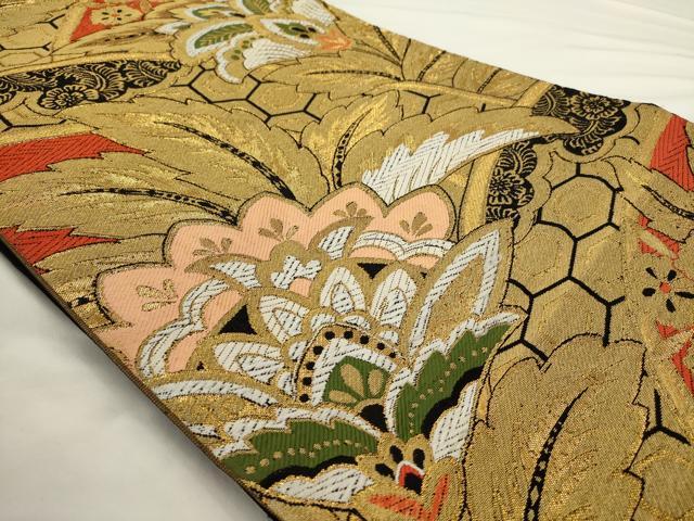 平和屋着物◎六通柄京袋帯 唐織 更紗花文 金糸 正絹 逸品 AABN2494ps