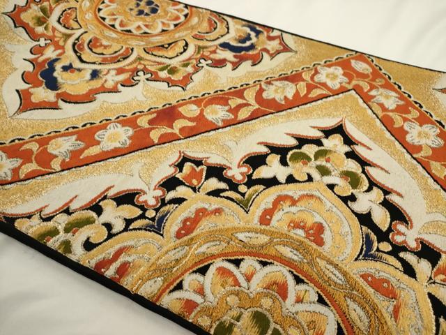平和屋着物◎六通柄 本袋帯 唐織 更紗花文 金糸 正絹 逸品 AABN2496ps