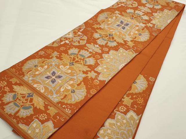 平和屋着物◎六通柄袋帯 更紗花文 金銀糸 正絹 逸品 AABN2518ps