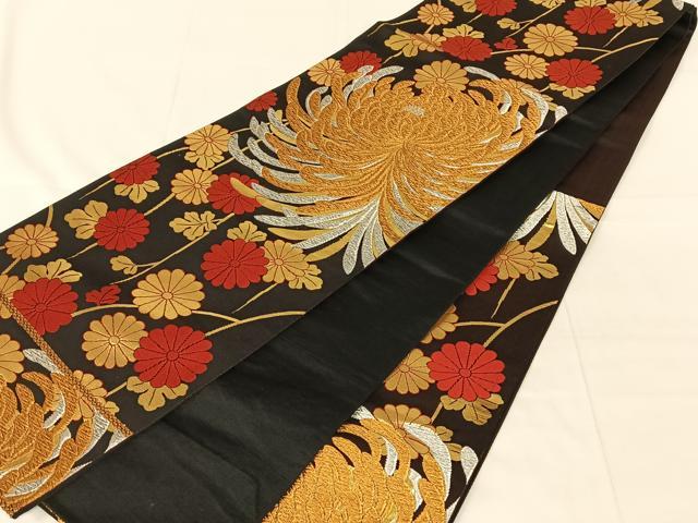 平和屋着物◎六通柄袋帯 乱菊 黒地 金銀糸 正絹 逸品 AABN2522dk