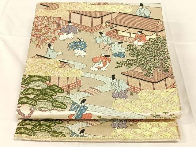 平和屋着物◎六通柄袋帯 唐織 人物風景文 金糸 正絹 逸品 AABN2529dk