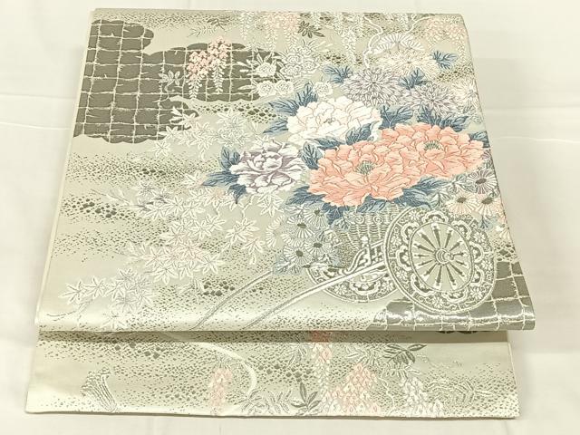 平和屋着物◎六通柄袋帯 唐織 蜂美瑞長天井文 プラチナ箔 正絹 逸品 AABN2533dk
