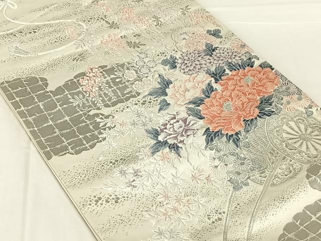 平和屋着物◎六通柄袋帯 唐織 蜂美瑞長天井文 プラチナ箔 正絹 逸品 AABN2533dk