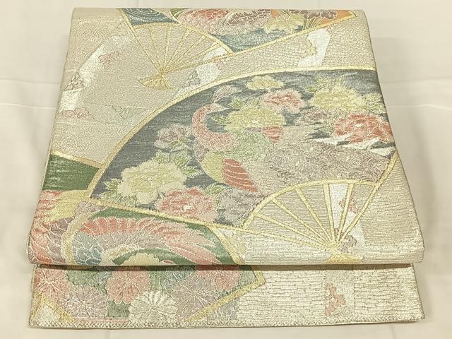 平和屋着物◎900織特選佐賀錦 六通柄袋帯 扇面花鳥文 金銀糸 正絹 逸品 AABN2534dk