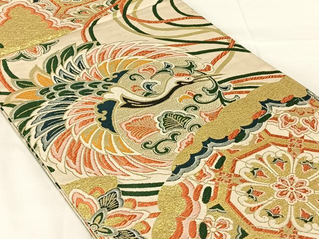 平和屋着物◎アンティーク 大正ロマン 全通柄袋帯 唐織 飛鶴花文 金糸 正絹 逸品 AABN2535dk