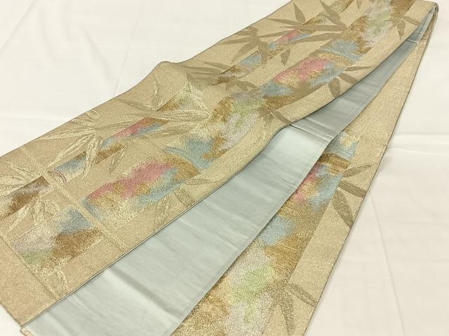 平和屋着物◎六通柄袋帯 笹竹文 金銀糸 正絹 逸品 AABN2537dk