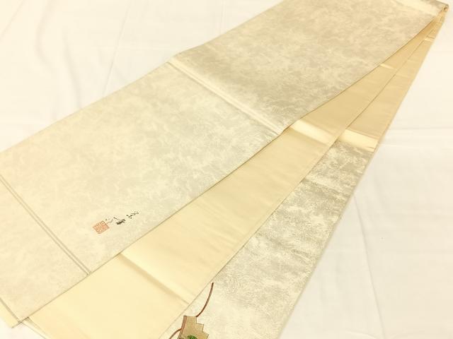 平和屋着物◎太鼓柄袋帯 作家物 翁 銀糸 正絹 逸品 AABN2544dk