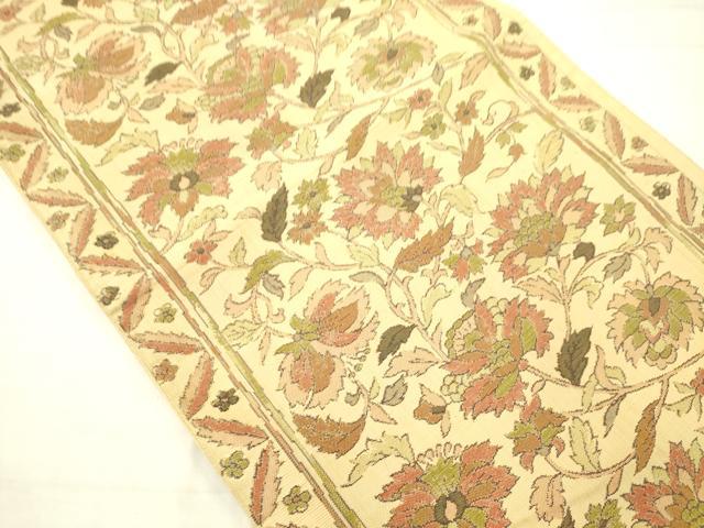 平和屋着物◎六通柄袋帯 更紗花文 正絹 逸品 AABN2568ps