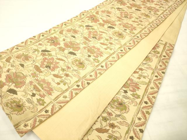 平和屋着物◎六通柄袋帯 更紗花文 正絹 逸品 AABN2568ps
