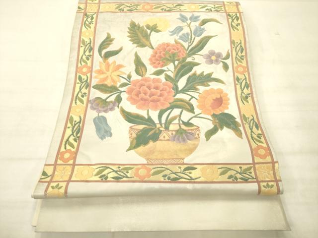 平和屋着物◎太鼓柄袋帯 飾花文 金糸 正絹 逸品 AABN2573ps