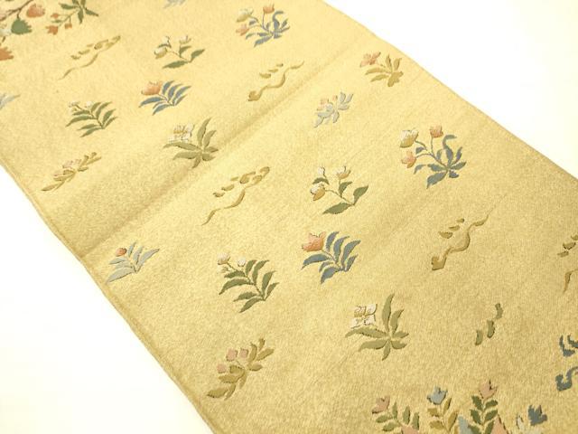 平和屋着物◎六通柄袋帯 草花文 金糸 正絹 逸品 AABN2577ps