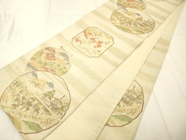 平和屋着物◎六通柄袋帯 風景丸文 金糸 正絹 逸品 AABN2587ps