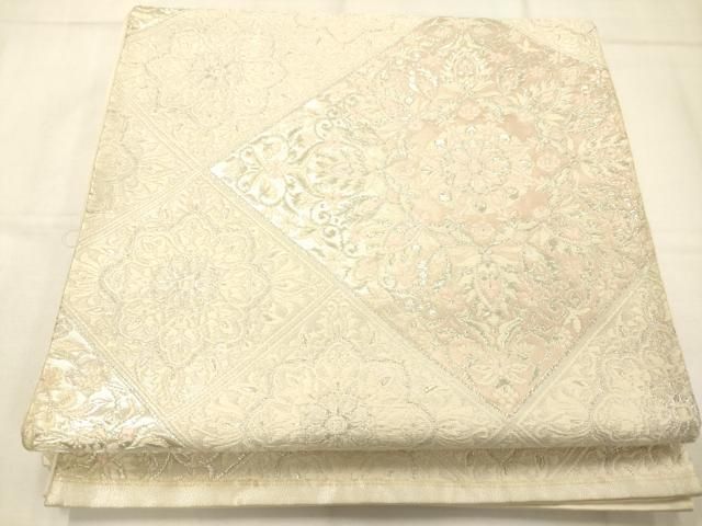 平和屋着物◎六通柄袋帯 天井花文 銀糸 正絹 逸品 AABN2590ps