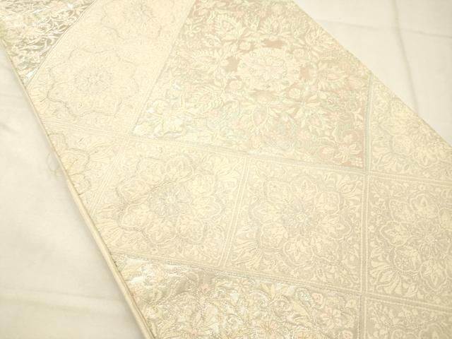 平和屋着物◎六通柄袋帯 天井花文 銀糸 正絹 逸品 AABN2590ps