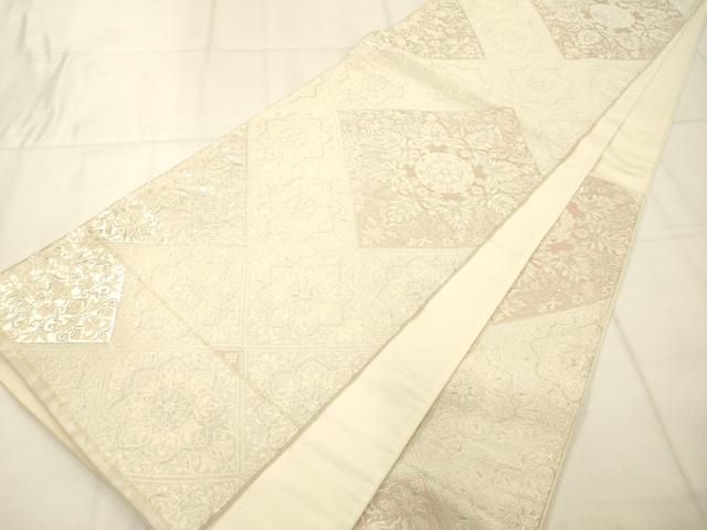 平和屋着物◎六通柄袋帯 天井花文 銀糸 正絹 逸品 AABN2590ps