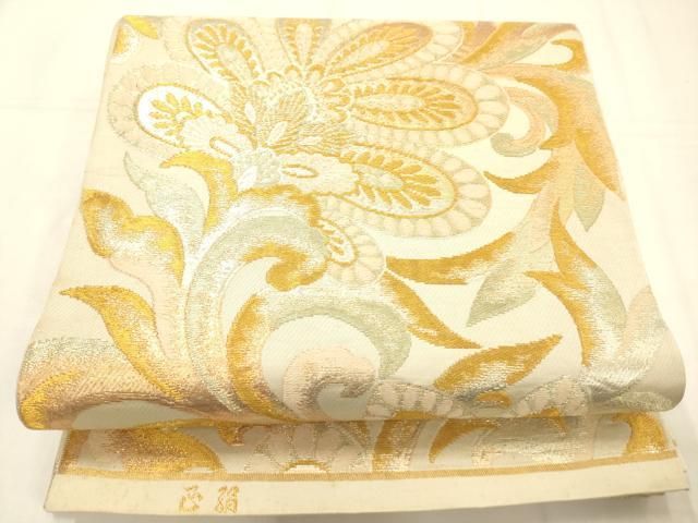 平和屋着物◎六通柄袋帯 更紗花文 金糸 正絹 逸品 AABN2591ps