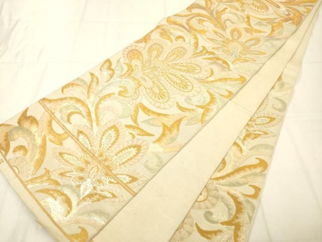 平和屋着物◎六通柄袋帯 更紗花文 金糸 正絹 逸品 AABN2591ps