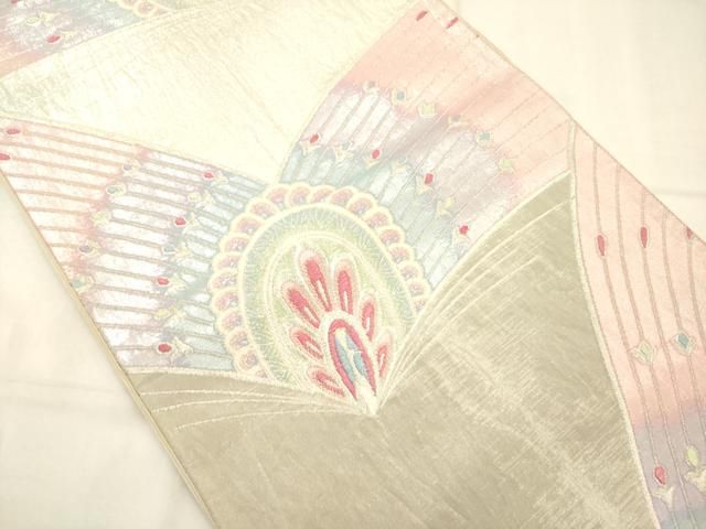 平和屋着物◎六通柄袋帯 孔雀羽文 銀糸 正絹 逸品 AABN2599ps