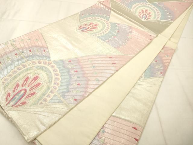 平和屋着物◎六通柄袋帯 孔雀羽文 銀糸 正絹 逸品 AABN2599ps