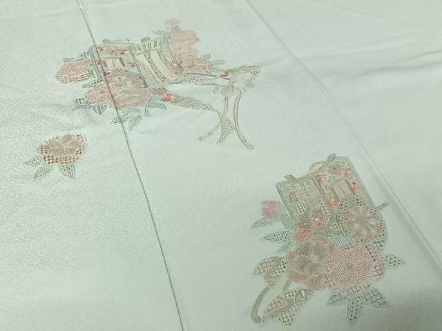 平和屋着物▽中国三大刺繍 スワトウ刺繍 汕頭刺繍 相良刺繍 総刺繍 訪問着 単衣 御所車花文 正絹 逸品 AABN2676jh