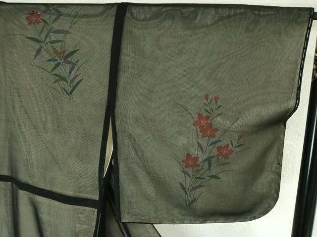 平和屋着物▽訪問着 無双 紗袷 紗×絽 草花文 黒地 銀彩 正絹 逸品 AABN2679jh