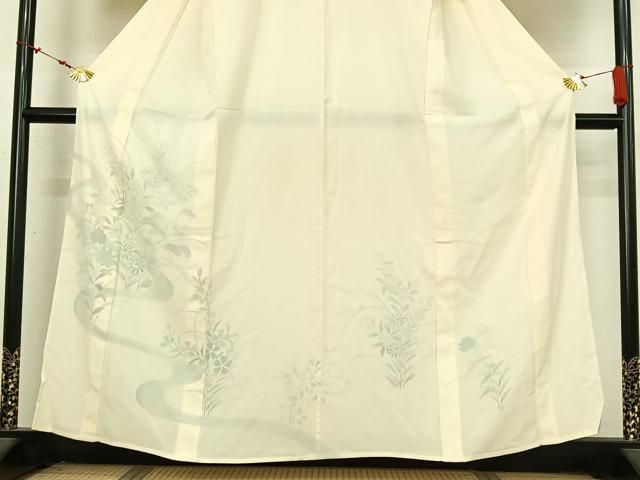 平和屋着物▽訪問着 無双 紗袷 紗×絽 手描き 流水花文 正絹 逸品 AABN2735jh