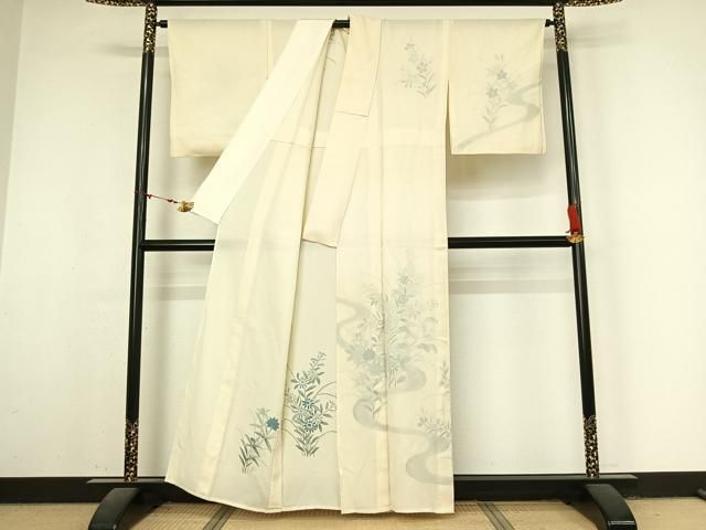 平和屋着物▽訪問着 無双 紗袷 紗×絽 手描き 流水花文 正絹 逸品 AABN2735jh