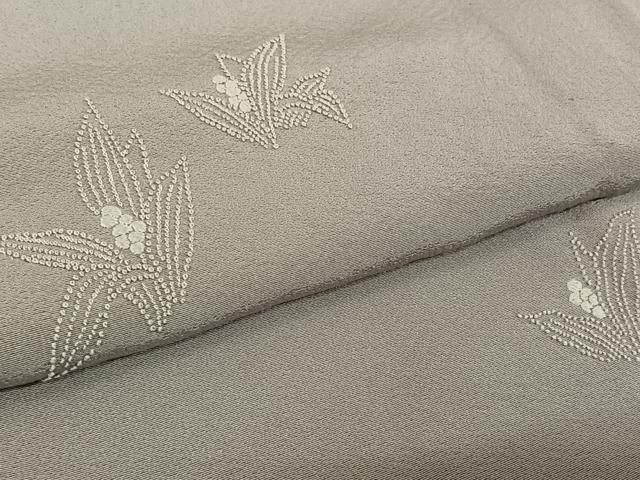 平和屋着物▽中国三大刺繍 相良刺繍 総刺繍 訪問着 単衣 草花文 牡丹鼠色地 正絹 逸品 AABN2744jh