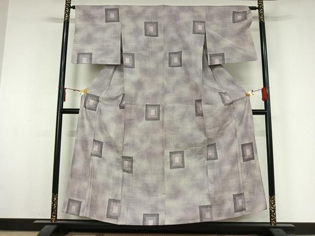 平和屋着物▽上質な紬 単衣 幾何学文様 正絹 逸品 AABN2757jh