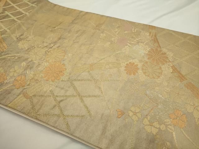 平和屋着物◎六通柄袋帯 螺鈿織 花蝶文 金糸 正絹 逸品 AABN2764ps