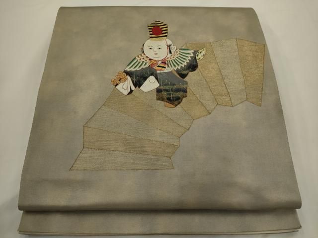 平和屋着物◎西陣 谷武樹 太鼓柄袋帯 総刺繍 童子文 金糸 証紙付き 正絹 逸品 AABN2766ps