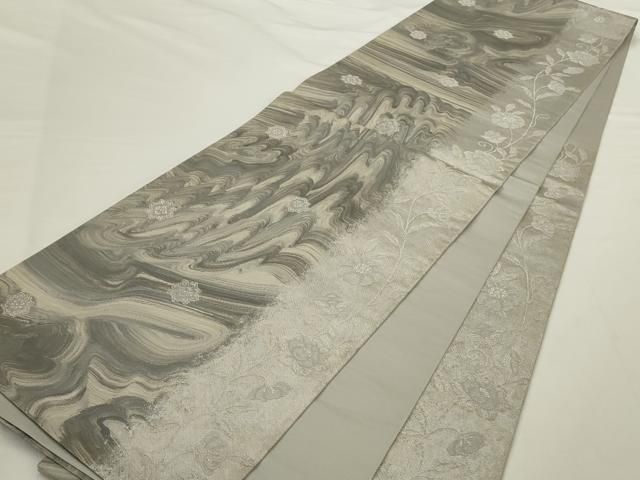 平和屋着物◎六通柄袋帯 霞花文 銀糸 正絹 逸品 AABN2768ps