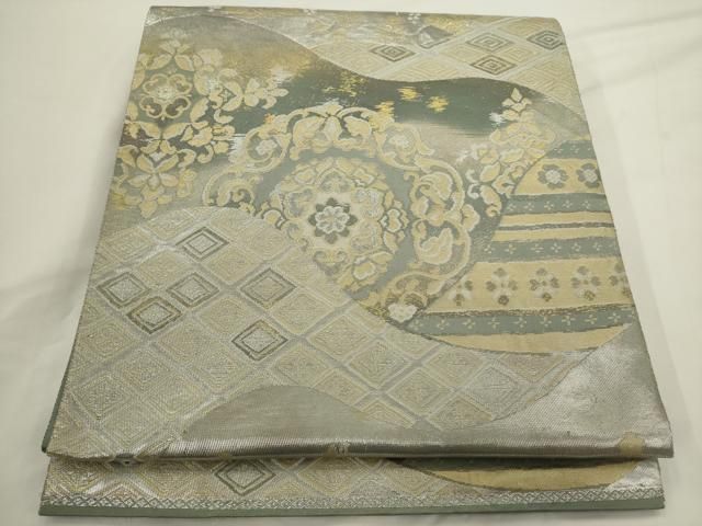 平和屋着物◎太鼓柄袋帯 洋花文 金銀糸 正絹 逸品 AABN2773ps
