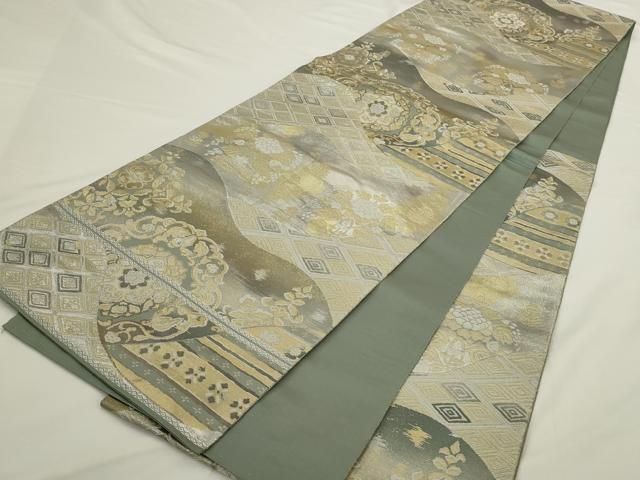 平和屋着物◎太鼓柄袋帯 洋花文 金銀糸 正絹 逸品 AABN2773ps