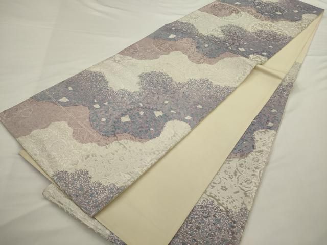 平和屋着物◎六通柄袋帯 花唐草文 銀糸 正絹 逸品 AABN2774ps