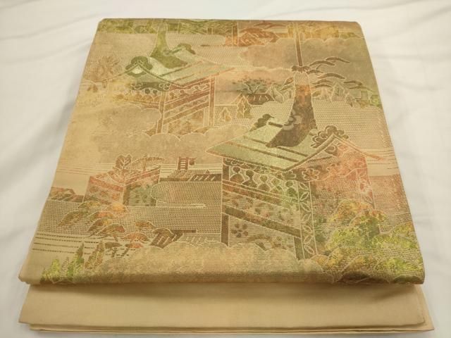 平和屋着物◎六通柄袋帯 風景文 金糸 正絹 逸品 AABN2779ps