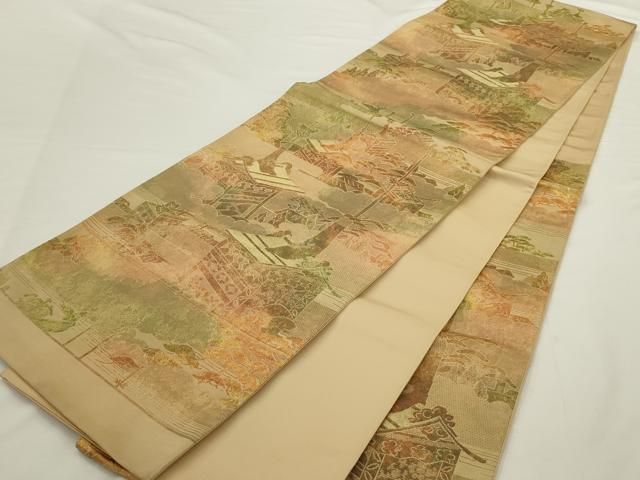 平和屋着物◎六通柄袋帯 風景文 金糸 正絹 逸品 AABN2779ps