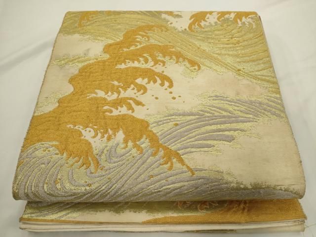 平和屋着物◎太鼓柄京袋帯 立波文 金糸 正絹 逸品 AABN2783ps