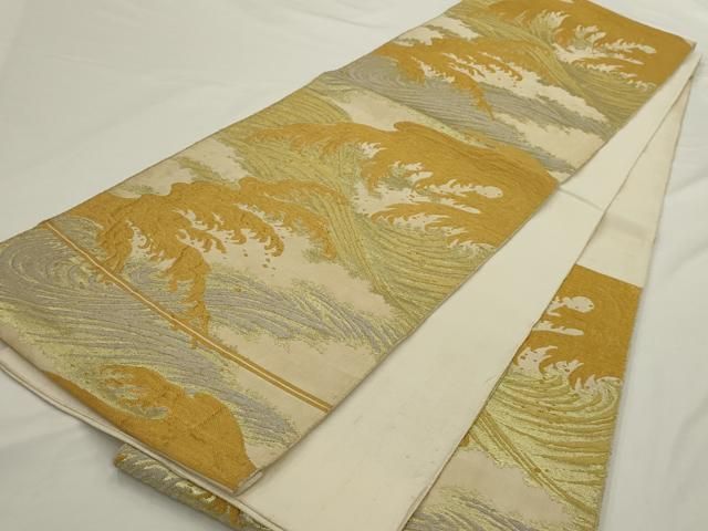 平和屋着物◎太鼓柄京袋帯 立波文 金糸 正絹 逸品 AABN2783ps