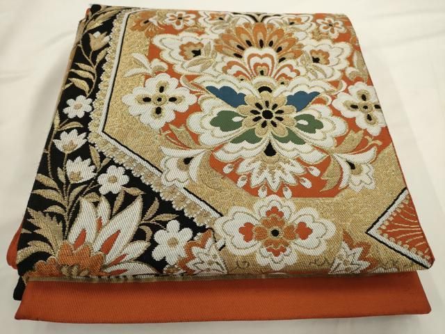 平和屋着物◎六通柄袋帯 更紗花文 金糸 正絹 逸品 AABN2786ps