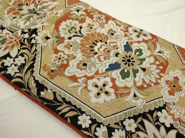 平和屋着物◎六通柄袋帯 更紗花文 金糸 正絹 逸品 AABN2786ps